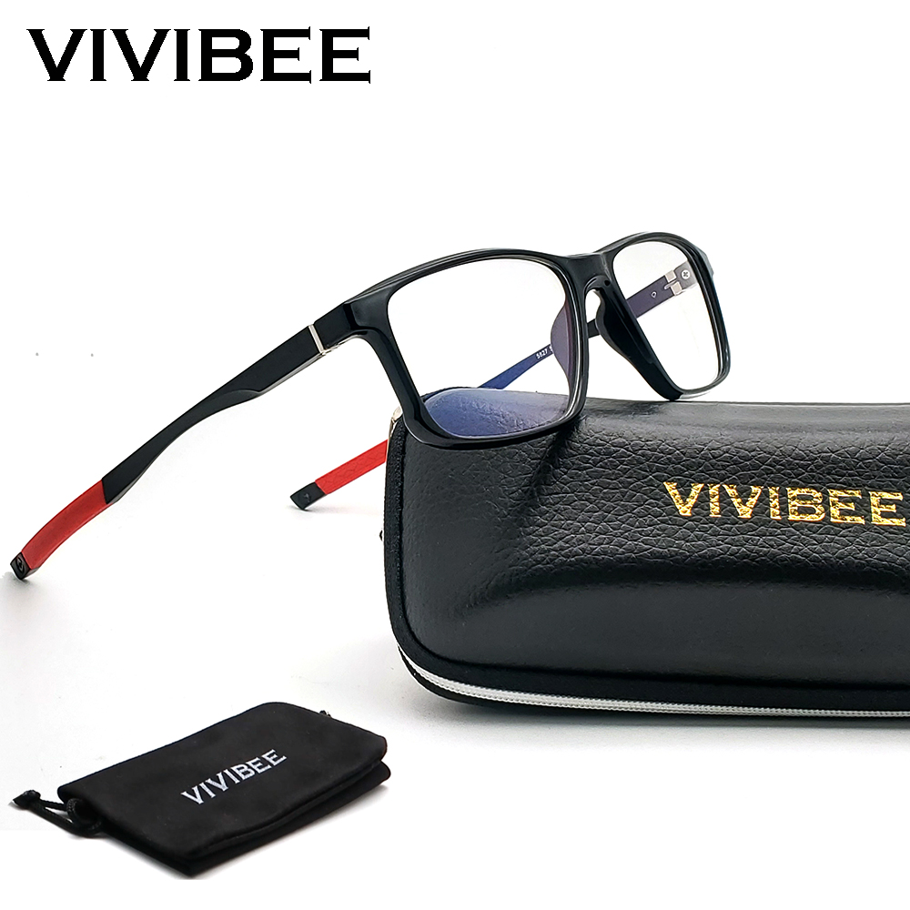 Gaming Glasses Blue Light - VIVIBEE กีฬาผู้ชายแว่นตาเล่นเกมกรองแสงสีฟ้าขาแว่นอะลูมิเนียม UV400 ป้องกันแสงสีฟ้า 2026 ชายแว่นตาทรงสี่เหลี่ยมสำหรับสำนักงาน